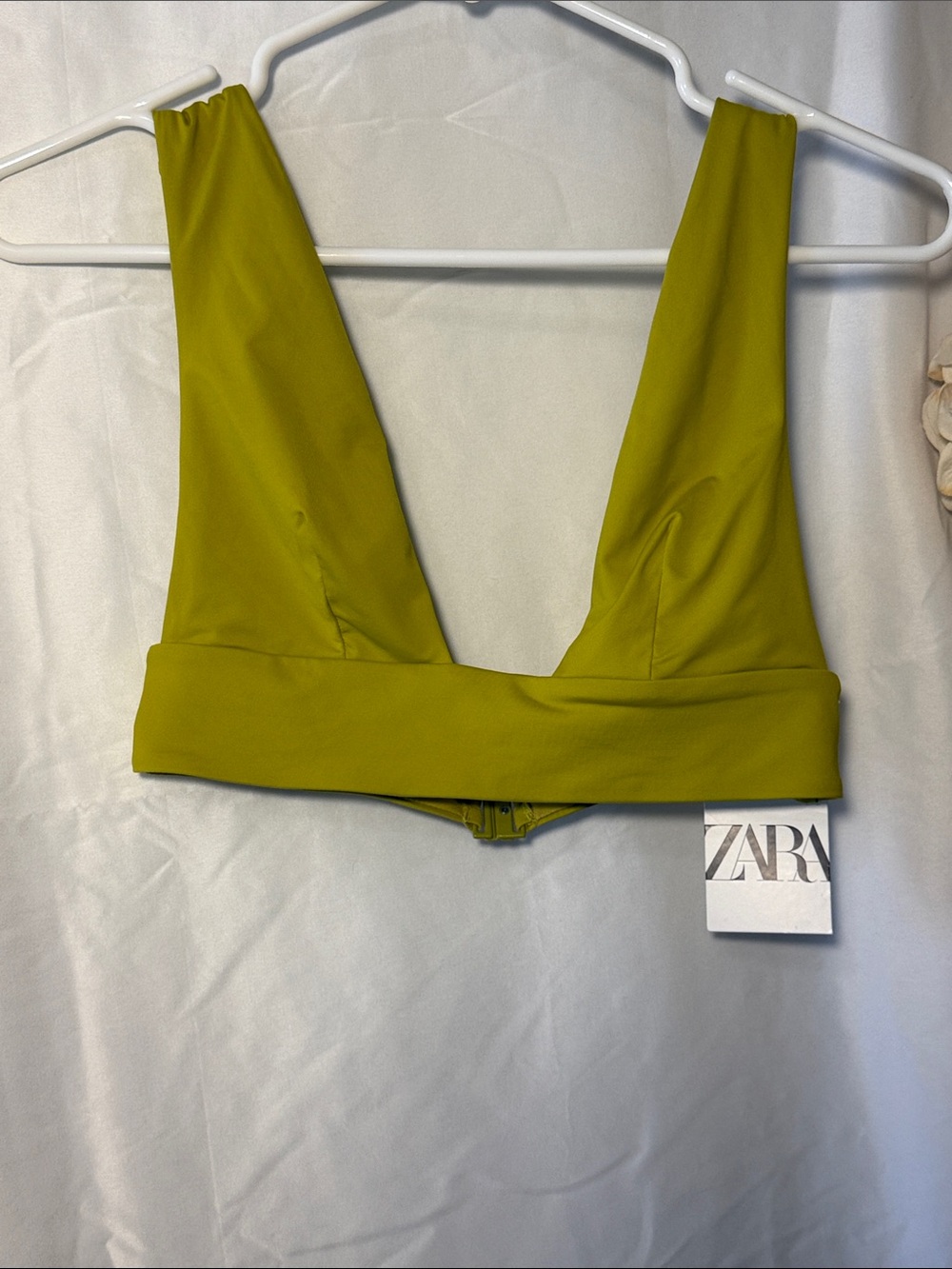ZARA Olive/Chartreuse V-Neck Bikini Top